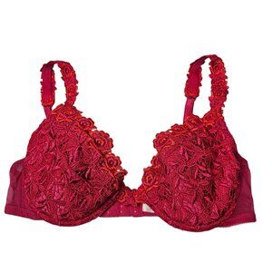 Y2K Victoria's Secret 34B Bra Pink Orange Crochet Lace Underwire McBling Preppy